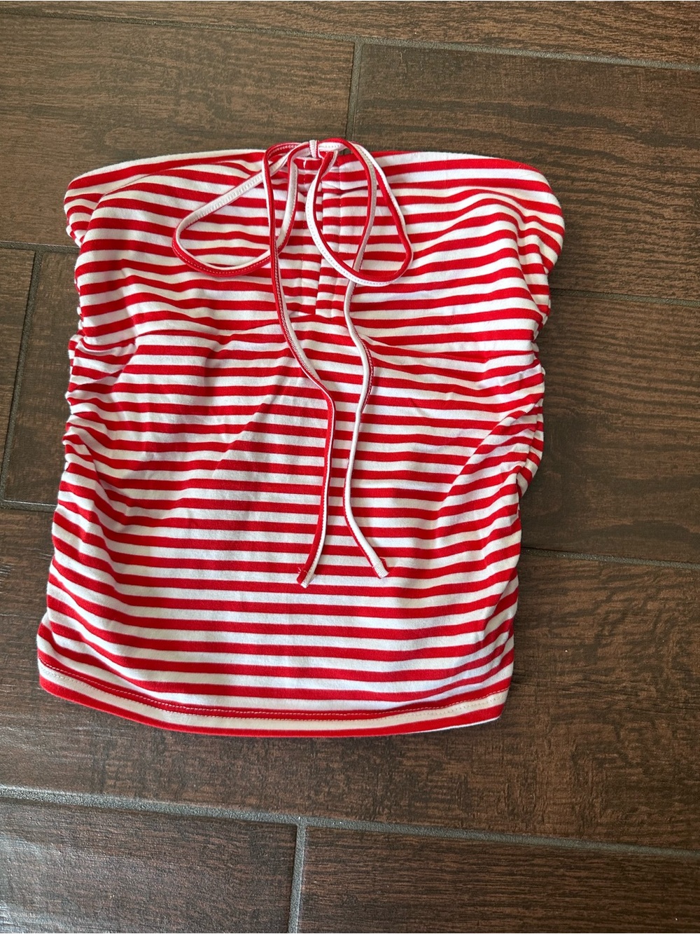 Ultra Flirt Red and White Striped Strapless Tie-Front Tube Top